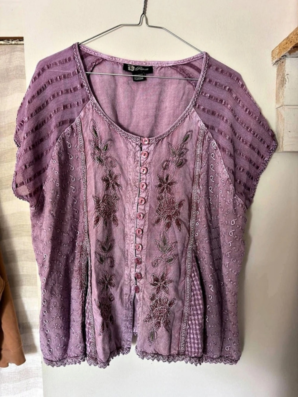 Floral Embroidered Blouse in Purple Like New